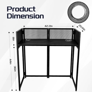 Portable DJ Booth 40" x 20", DJ Facade Table with Black/White Light Scrims, Foldable DJ Stand for Laptop and Controller,with Carry Bag, Cable Hole, Perfect for Bars, Clubs, Party, Private Events