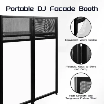 Portable DJ Booth 40" x 20", DJ Facade Table with Black/White Light Scrims, Foldable DJ Stand for Laptop and Controller,with Carry Bag, Cable Hole, Perfect for Bars, Clubs, Party, Private Events