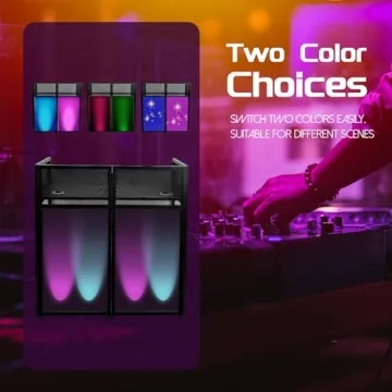 Portable DJ Booth 40" x 20", DJ Facade Table with Black/White Light Scrims, Foldable DJ Stand for Laptop and Controller,with Carry Bag, Cable Hole, Perfect for Bars, Clubs, Party, Private Events