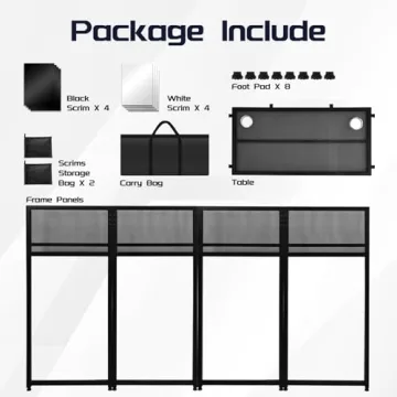 Portable DJ Booth 40" x 20", DJ Facade Table with Black/White Light Scrims, Foldable DJ Stand for Laptop and Controller,with Carry Bag, Cable Hole, Perfect for Bars, Clubs, Party, Private Events