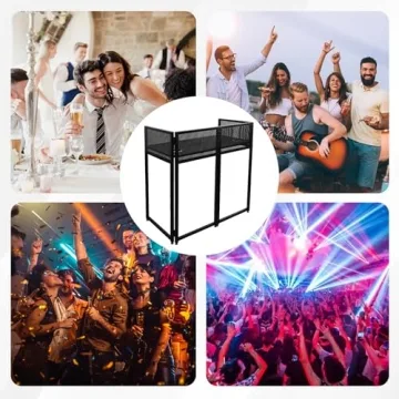 Portable DJ Booth 40" x 20", DJ Facade Table with Black/White Light Scrims, Foldable DJ Stand for Laptop and Controller,with Carry Bag, Cable Hole, Perfect for Bars, Clubs, Party, Private Events