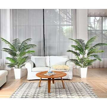 Fopamtri Artificial Areca Palm Plant 6 Feet Fake Palm Tree with 20 Trunks Faux Tree for Indoor Outdoor Modern Decoration Feaux Dypsis Lutescens Plants in Pot for Home Office, 2 Pack