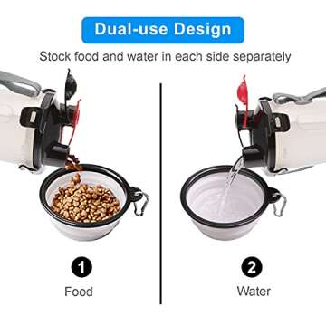Dog Travel Water Bottle Collapsible Bowls, 2 in 1 Pet Food Container with Collapse Bowls, Outdoor Portable Water Bowls for Walking, Traveling, Camping and Hiking (White)