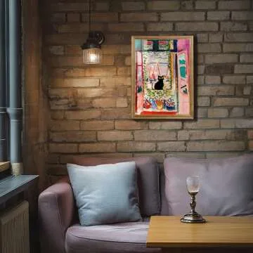 Artistry Canvas Art Henri Matisse Cat Wall Art - Wood Framed Funny Black Cat Poster, Famous Fauvism Canvas Wall Decor, The Open Window Oil Paintings Prints For Bedroom Living Room 12" x 16"