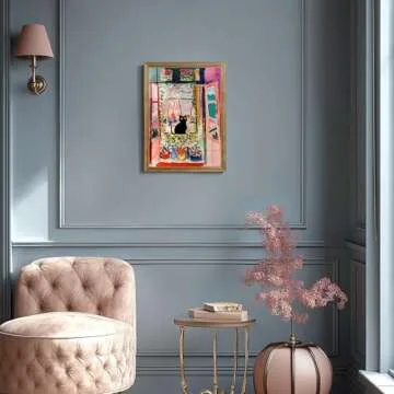 Artistry Canvas Art Henri Matisse Cat Wall Art - Wood Framed Funny Black Cat Poster, Famous Fauvism Canvas Wall Decor, The Open Window Oil Paintings Prints For Bedroom Living Room 12" x 16"