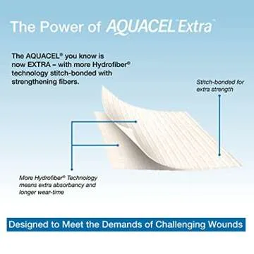 ConvaTec AQUACEL Extra 2"x2" Hydrofiber Absorbant Dressing for Moderate to Highly Exuding Wounds, Non-Woven Two-Dimensional Strengthening Fibers, Square, 10ct Box