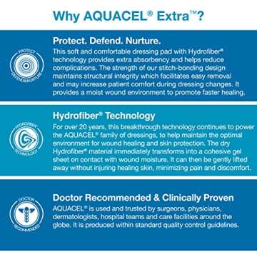 ConvaTec AQUACEL Extra 2"x2" Hydrofiber Absorbant Dressing for Moderate to Highly Exuding Wounds, Non-Woven Two-Dimensional Strengthening Fibers, Square, 10ct Box