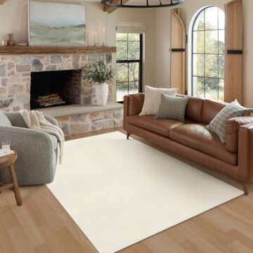 LEEVAN Washable Area Rug 4x6, Hand-Woven Cotton Living Room Rug, White Braided Bedroom Rug, Farmhouse Indoor/Outdoor Floor Carpet for Patio, Nursery, Office, Playroom, Dining Room