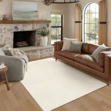 LEEVAN Washable Area Rug 4x6, Hand-Woven Cotton Living Room Rug, White Braided Bedroom Rug, Farmhouse Indoor/Outdoor Floor Carpet for Patio, Nursery, Office, Playroom, Dining Room