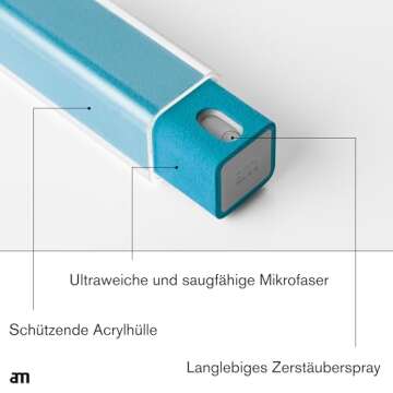 am 2 in 1 Screen Cleaner Mist Spray - Versatile for Computers, Phones, iPads, Laptops, and Car Smart Screens, Refillable and Eco-Friendly, Includes Harm-free Liquid, 1 Pack, Blue