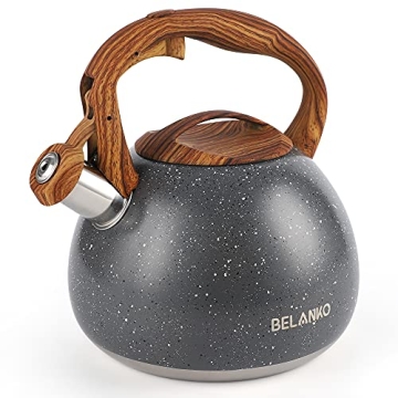 BELANKO 2.7 Quart Tea Kettle with Loud Whistle - Stylish Whistling Teapot in Stainless Steel