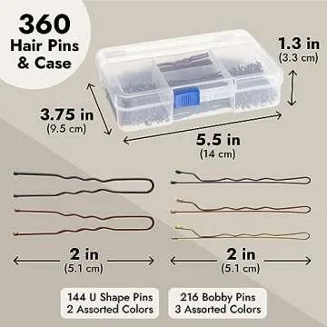 Okuna Outpost 360 Pack 2 Inch Hair Pins with Clear Holder, Bulk Set of Bobby Pins in 2 Styles and 4 Colors
