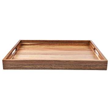 Acacia Wood Serving Tray with Handles (17 Inches) – Decorative Serving Trays Platter for Breakfast...