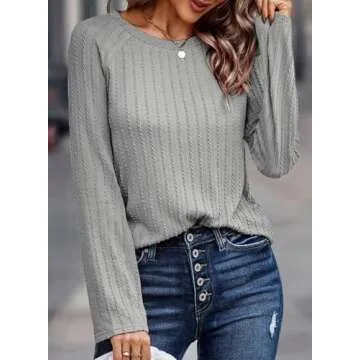 Dokotoo Plus Size Womens Tops Trendy Spring 2024 Outfits Long Sleeve Shirts Women Dressy Casual Business Cute Blouses Tunic Loose Sweaters Tshirts Teacher Fashion 2025 Knit Work Comfort Tees Grey