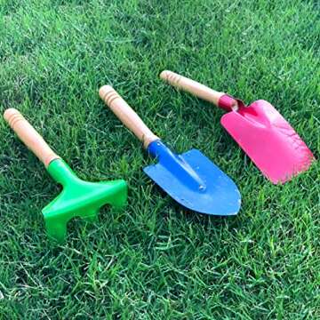 Kids Gardening Tools Set, 6PCS Gardening Tools for Kids Metal with Sturdy Wooden Handle Safe Gardeni...