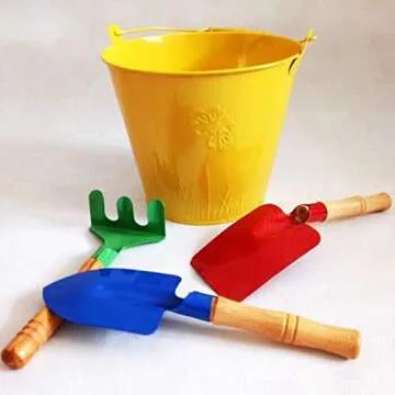 Kids Gardening Tools Set, 6PCS Gardening Tools for Kids Metal with Sturdy Wooden Handle Safe Gardening Tools 8" Children Beach Sandbox Toy