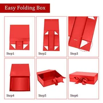 DaiJoob Gift Box with Lid for Presents 10.5x7.5x3.1 Inches with Ribbon and Magnetic Closure(1-Pack) (Red)