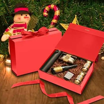DaiJoob Gift Box with Lid for Presents 10.5x7.5x3.1 Inches with Ribbon and Magnetic Closure(1-Pack) (Red)
