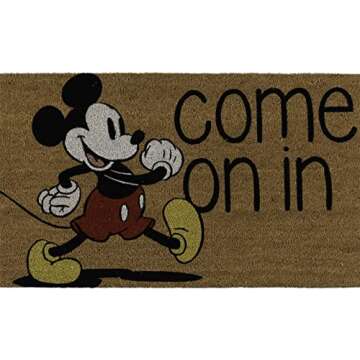 Gertmenian Disney Mickey Mouse Coir Doormat - 2x3 Welcome Mat (2-Pack), Ideal for High Traffic Areas in Front Door, Garage, Entryway - Love/Hello, 47533