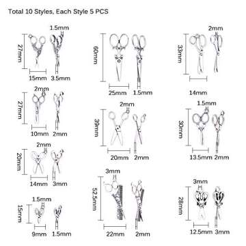 PH PandaHall 50pcs 10 Style Scissors Charms Pendants Scissors Sewing Charms Beads Charms for DIY Nec...