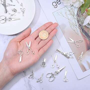 PH PandaHall 50pcs 10 Style Scissors Charms Pendants Scissors Sewing Charms Beads Charms for DIY Necklace Bracelet Making, Antique Silver