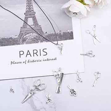 PH PandaHall 50pcs 10 Style Scissors Charms Pendants Scissors Sewing Charms Beads Charms for DIY Necklace Bracelet Making, Antique Silver