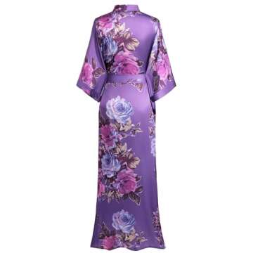 BABEYOND Women's Kimono Robe Long Satin Silky Floral Lightweight Bridesmaid Wedding Bachelorette Par...