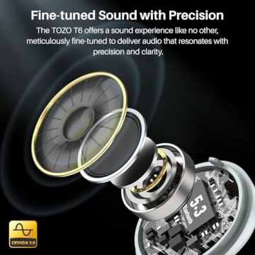 TOZO T6 Wireless Earbuds - 50 Hours Playtime, IPX8 Waterproof, Custom EQ