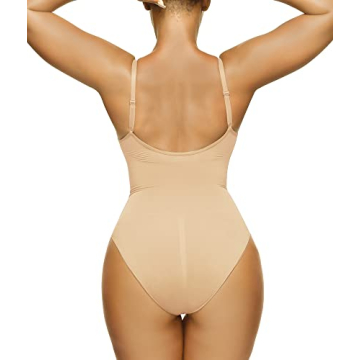 SHAPERX Women's Shapewear Bodysuit Tummy Control Body Shaper Seamless Sculpting Snatched Waist Body Suit，SZ5213-Beige-S/M