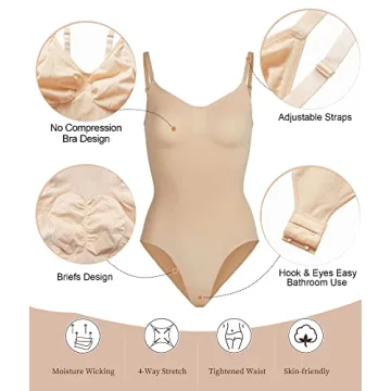 SHAPERX Women's Shapewear Bodysuit Tummy Control Body Shaper Seamless Sculpting Snatched Waist Body Suit，SZ5213-Beige-S/M