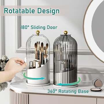 GAXmi Makeup Brush Holder with Lid Cosmetic Tools Organizer 360 Rotating Waterproof Dustproof Beauty...