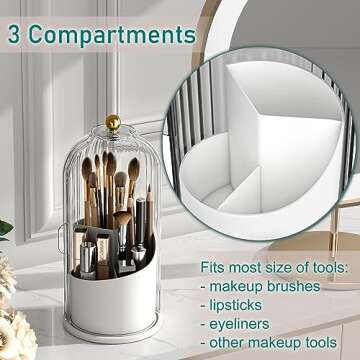 GAXmi Makeup Brush Holder with Lid Cosmetic Tools Organizer 360 Rotating Waterproof Dustproof Beauty Brushes Storage for Vanity, Transparent