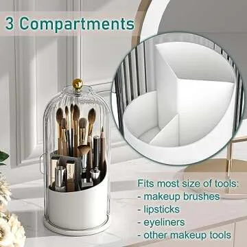 GAXmi Makeup Brush Holder with Lid Cosmetic Tools Organizer 360 Rotating Waterproof Dustproof Beauty Brushes Storage for Vanity, Transparent