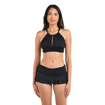 La Blanca Women’s High Neck Midkini Bikini Top - Black