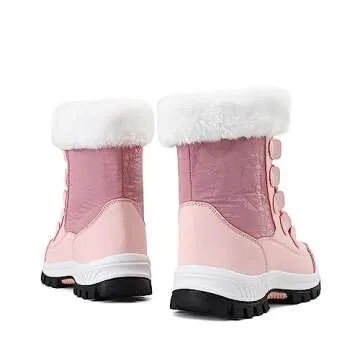 COOJOY Womens Winter Snow Boots Waterproof Shoes Tennis Walking Comfortable Hiking Booties Furry Mid Calf Warm Lightweight Pink,US8 EU40