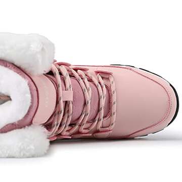 COOJOY Womens Winter Snow Boots Waterproof Shoes Tennis Walking Comfortable Hiking Booties Furry Mid Calf Warm Lightweight Pink,US8 EU40