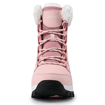 COOJOY Womens Winter Snow Boots Waterproof Shoes Tennis Walking Comfortable Hiking Booties Furry Mid Calf Warm Lightweight Pink,US8 EU40