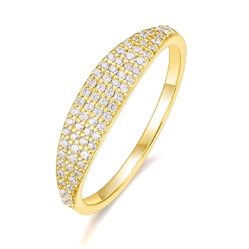 Mameloly Wedding Bands for Women 14K Gold Plated Slim Signet Ring Stackable Pave Cubic Zirconia Dain...