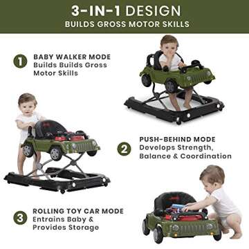 Jeep Classic Wrangler 3-in-1 Grow With Me Activity Walker - Features Music, Lights, Removable Play T...