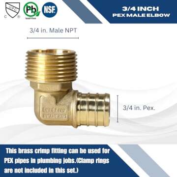 5 XFitting 3/4" PEX Male NPT Brass Elbow Fittings