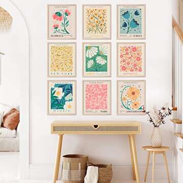 AnyDesign 9Pcs Flower Market Wall Art Prints - Elegant Floral Decor