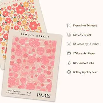 AnyDesign 9Pcs Flower Market Wall Art Prints for Home Decor