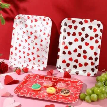 Zubebe 3 Pcs 13 x 10 Inch Valentine's Day Serving Trays Heart Decorative Platter Reusable Valentine ...