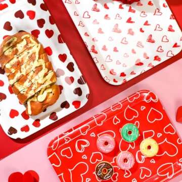 Zubebe 3 Pcs 13 x 10 Inch Valentine's Day Serving Trays Heart Decorative Platter Reusable Valentine Party Decorations for Valentine Celebration Party Serving Food Snacks Cookies Dessert