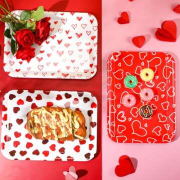 Zubebe 3 Pcs 13 x 10 Inch Valentine's Day Serving Trays Heart Decorative Platter Reusable Valentine Party Decorations for Valentine Celebration Party Serving Food Snacks Cookies Dessert