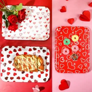 Zubebe 3 Pcs 13 x 10 Inch Valentine's Day Serving Trays Heart Decorative Platter Reusable Valentine Party Decorations for Valentine Celebration Party Serving Food Snacks Cookies Dessert
