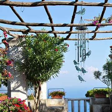 Monsiter QE Bird Wind Chimes for Outside, Outdoors with 4 Large Aluminum Tubes & S Hook - Clearance Hanging Decor for Garden, Patio, Backyard or Porch