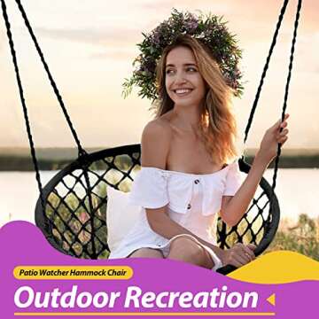 Patio Watcher Hammock Chair Hanging Macrame Swing with Cushion and Hardware Kits, Max 330 Lbs, Handm...