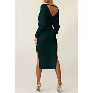 Cutiefox Elegant V Neck Wrap Knit Dress with Belt