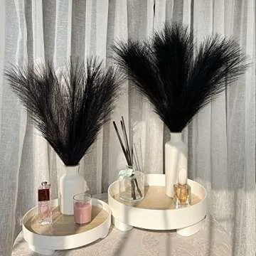 AfooBezos 7Pcs Faux Pampass Grass, Pampass Grass Decor - 17 Inch Dried Pampass Grass Small - Artificial Pompous Grass Branches Decor (Black)